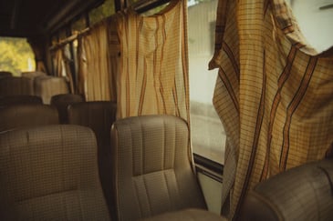 The inside of a bus in need of cleaning to improve the bus company’s brand reputation