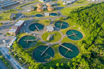 Fields with water recycling pools that are filtering grey water as part of their water reclamation initiative