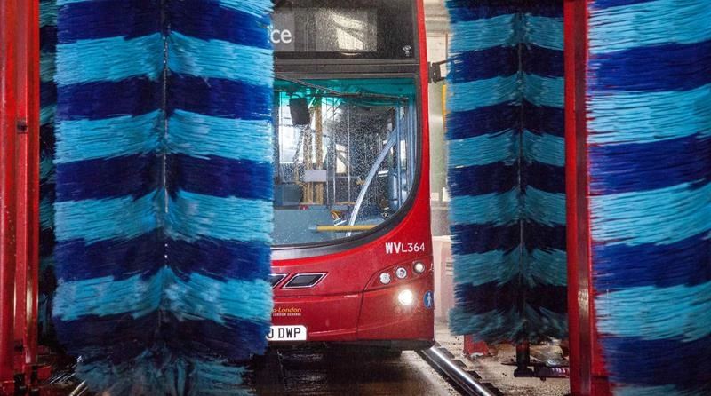 A bus wash system used to clean buses